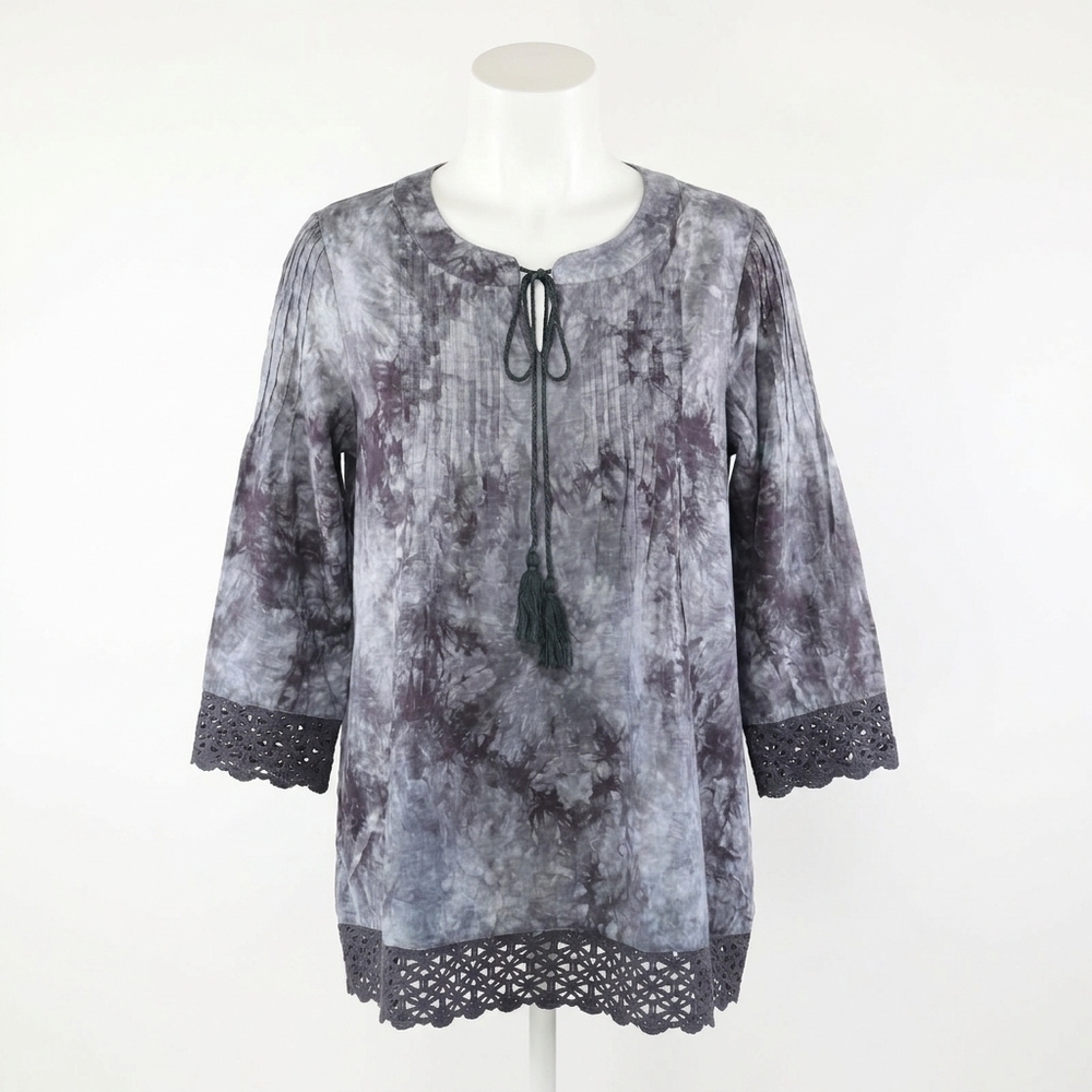 NEW MYSTREE women's tie dye tunic top in navy blue